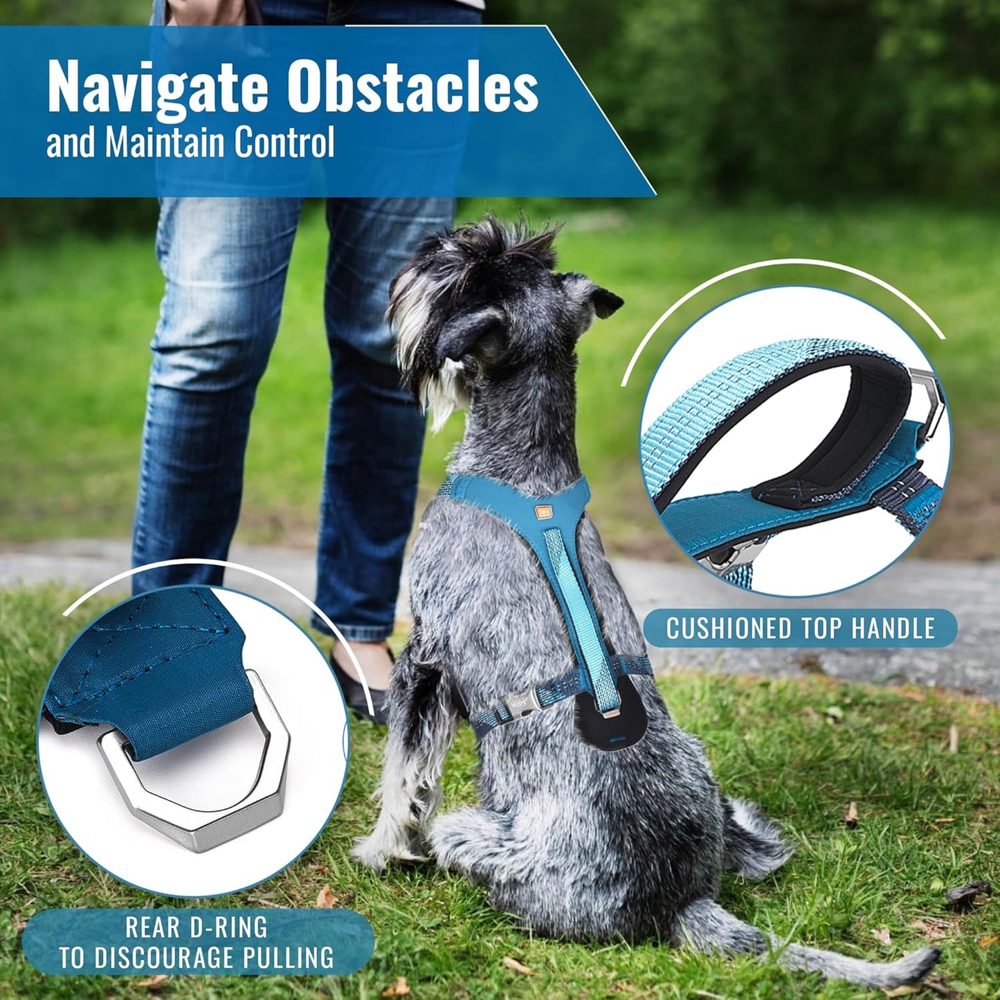 No-Pull Dog Harness with Handle - Escape Proof, Anti-Pulling, Grip Control, Multi-Angle Reflective for Safe Walks & Training, Easy on & Off, Metal Buckle–Pet Harness, Medium/Large Dogs- H3- Black