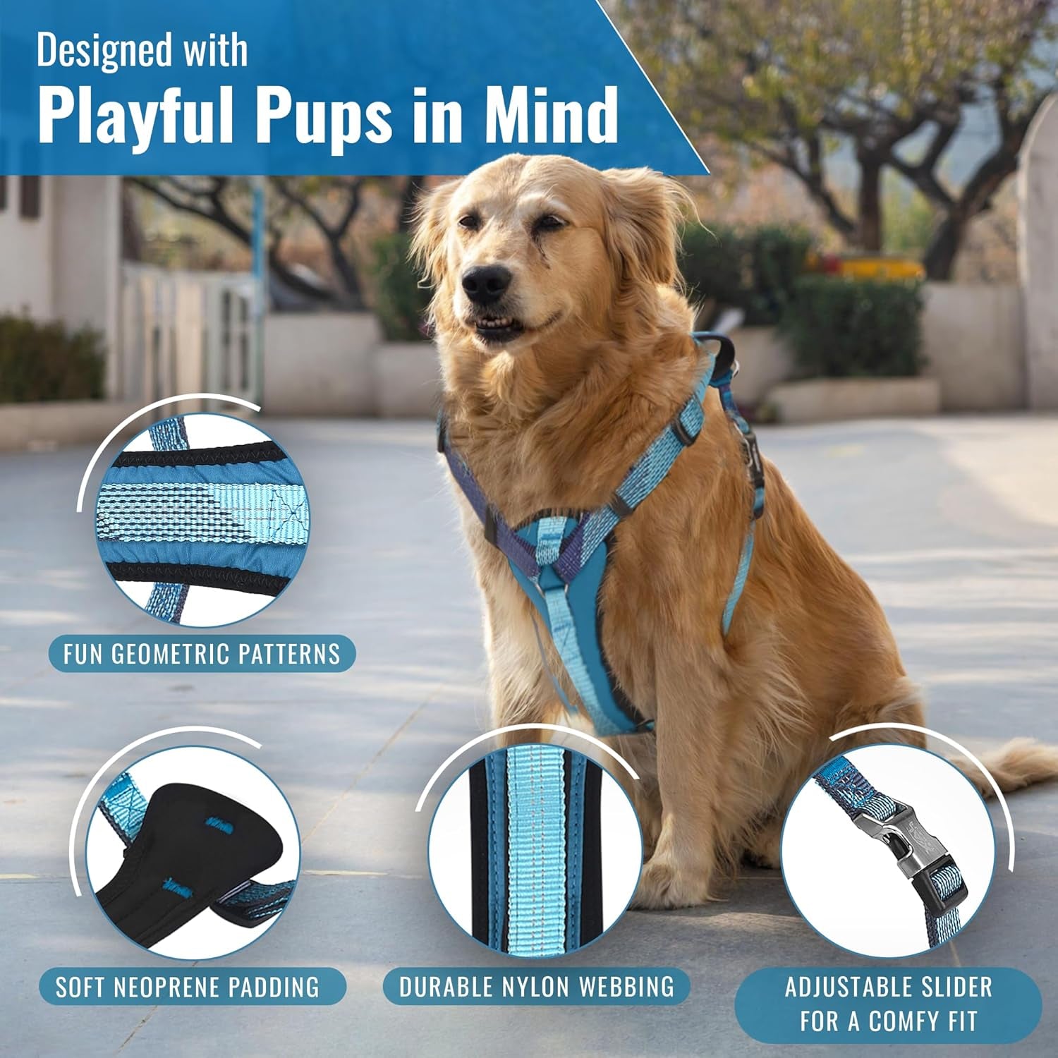 No-Pull Dog Harness with Handle - Escape Proof, Anti-Pulling, Grip Control, Multi-Angle Reflective for Safe Walks & Training, Easy on & Off, Metal Buckle–Pet Harness, Medium/Large Dogs- H3- Black
